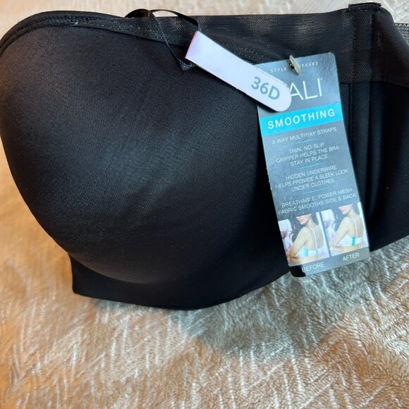 Bali Bra Smoothing Underwire 8-Way Convertible Black 36D Strapless - Picture 8 of 9